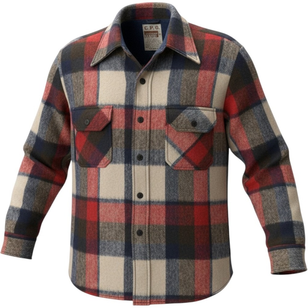 Vintage Montgomery Ward Shirt Jacket Mens M Red Plaid C.P.O. Wool Linen Blend